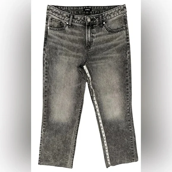 Express 90s Ankle Boot Mid Rise Jeans Women Size 6L in Faded Black Frayed Hem - Picture 5 of 8